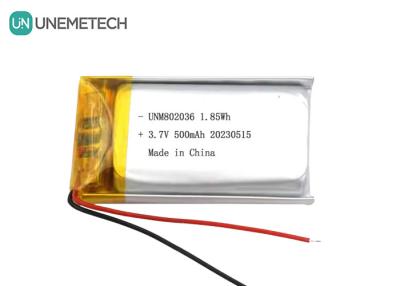 China UNEMETECH 3.7V Li-ion Polymer Battery 500mAh Lithium Polymer Battery 802036 1.85Wh LiPo Battery for sale