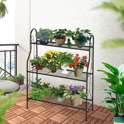 China Durable Black Metal Wrought Iron Balcony Flower Pot Rack Floor Type Durable Material for sale