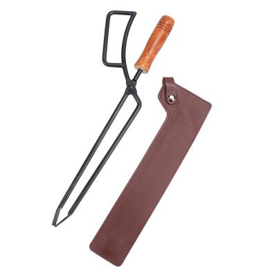 China Easily Cleaned Portable Pocket Bag Storage Pliers PU Leather Pliers Fireplace Charcoal Clip Cover Device Fireplace Camping Outdoor Tool for sale