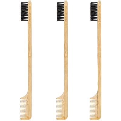 China OEM LOGO 2-in-1 Edge Control Round Hair Brush And Eyebrow Brush Tool Bamboo Hair Edge Brushes For Hair for sale