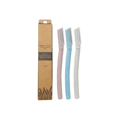 China 2021 New Arrival 3in1 Eyebrow Lace Shaver Wheat Straw Eyebrow Shaver OEM Logo Safe Eyebrow Shaver for sale