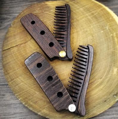 China Green Travel Sandalwood Folding Comb Pocket Hair and Foldable Wooden Beard Comb for Men and Women Use for sale