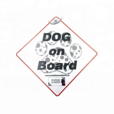 China Waterproof Custom Design Plastic Car Sign Dog On Board PVC Sign With Suction Cup for sale