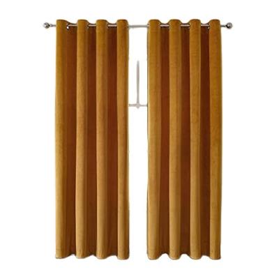 China Fire Retardant Yellow Velvet Curtains Pull Down Light Darkening Panels For Media Room Master Bedroom for sale