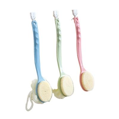 China P1058 Long Handle Bath Brush Back Curve Handle Massage Natural Soft Bristle Brushes for sale