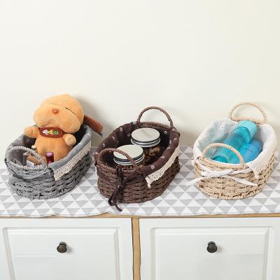 China Desktop Cosmetic Storage Box Straw Woven Storage Basket Rattan D002 Storage Box Viable Tissue Basket for sale