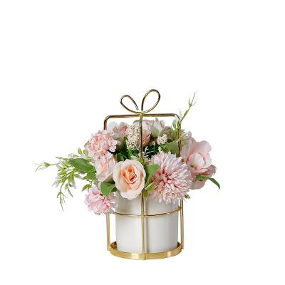 China Wholesale Home Decoration Flower Bouquet With Pot Flower Bonsai Table Wedding Home Decoration for sale