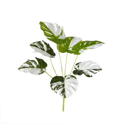 China Eco-friendly Indor Decoration 50cm Artificial Monstera Leaves Bundle With White Leaves For Indoor Decor for sale