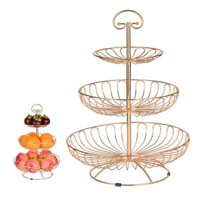 China Home Office Metal Folding Folding Kitchen 3 Tier Folding Desktop Fruit Basket for sale