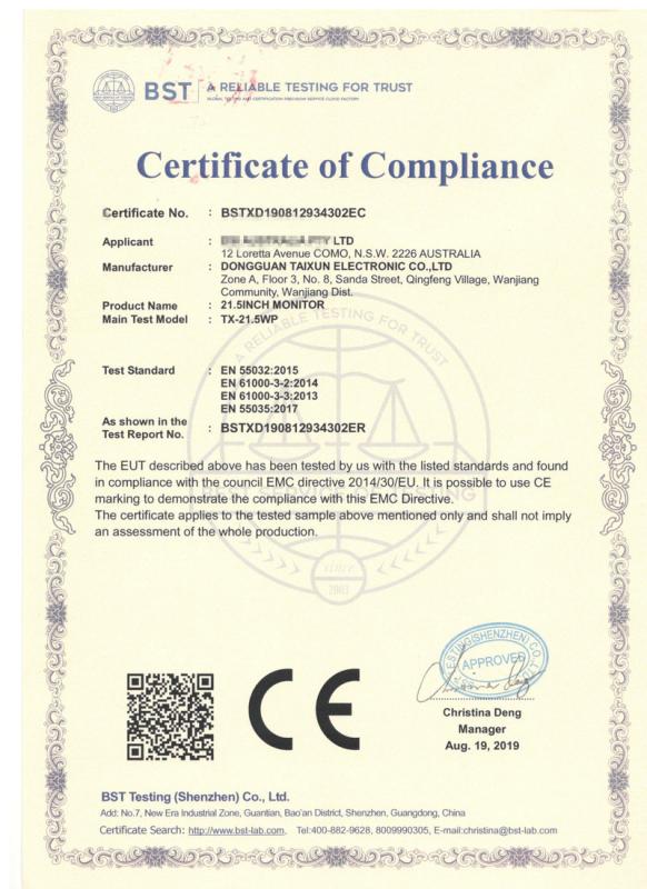 CE - Dongguan Taixun Electronic Technology Co., Ltd.