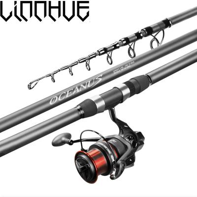 China LINNHUE Spinning Rod 2.4m-5.4m High Quality Super Light 5/6/7/8 Sections Long Carbon Handle Carbon Fiber Telescopic Fishing Rod for sale