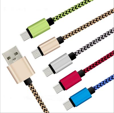 China 1M Alloy Metal Braided Mobile Phone Micro USB Wire Cable 3ft Nylon Woven Sync Charger Cords for sale