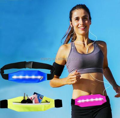 China Free Lycra Battery Waist Bag With Self Powered Safety LED Light For Night Runner for sale