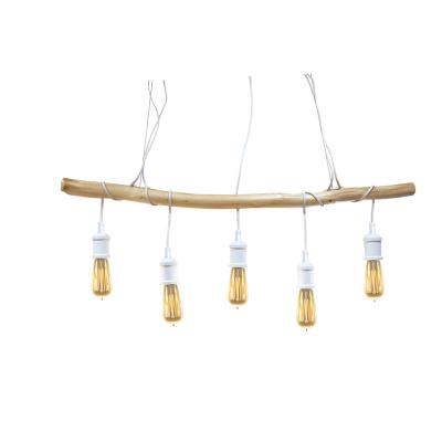 China Modern Wholesale Vintage Industrial Hanging Chandelier Lamp Ceiling Mount Light 5head Wood Wooden Lighting for sale