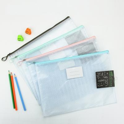 China Office pvc a4 file folder zip lock mesh clear color package for sale