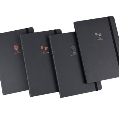 China Hot Sale Black Hardcover Factory Hardcover Journal A5 A6 Stamping Notebook With Elastic Band for sale