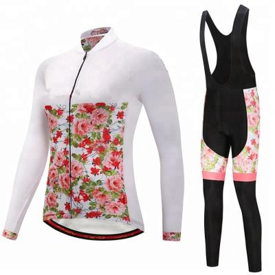 China Custom Womens Breathable Bib Set Cycling Jersey Long Sleeves Bib Cycling Sets for sale