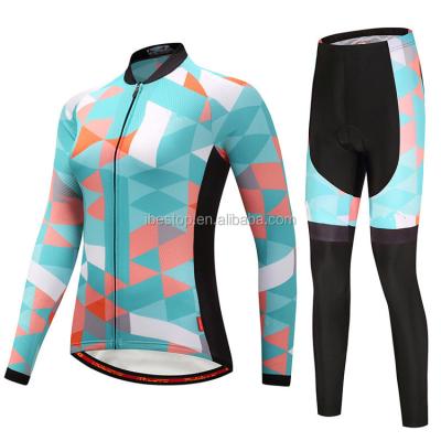 China Breathable Sublimated Print Bike Wear Long Sleeves Cycling Team Sportswear Cycling Long Sleeve Jersey Set for sale