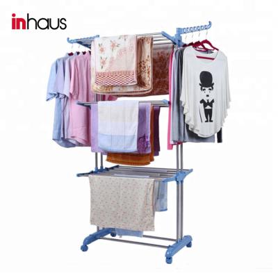 China Inhaus Folding Foldable Design 3 Layers Drying Clothes Hanging Rack Portable Laundry Dryer Rack for sale