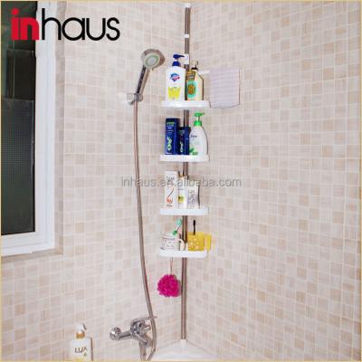 China 4 Tier Antique Wall Mounted Stainless Steel Bathroom Corner Standing Plastic Telescopic Shelf for sale