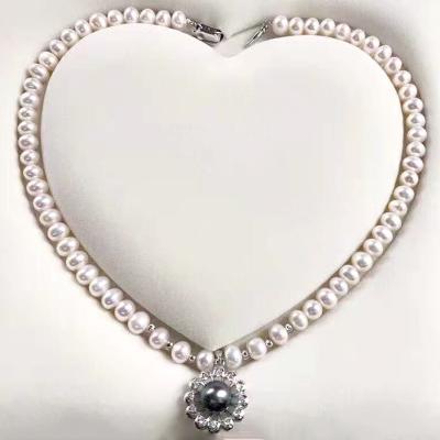 China FASHIONABLE Natural 7-8mm Freshwater Pearl 9-10mmTahiti Sea Pearl Silver Zircon Necklace for sale