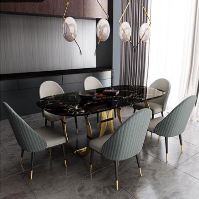 China (Others) 2021 Adjustable New Furniture Marble Dining Table Sets Modern Luxury With Stainless Steel Leg, Gold Dining Table 6 Chairs Dining Set for sale