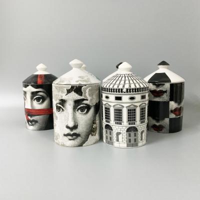 China Unique Design 16oz Luxury Home Decoration Custom Wedding Ceramic Candle Jars Containers Vessel Holders With Lid for sale