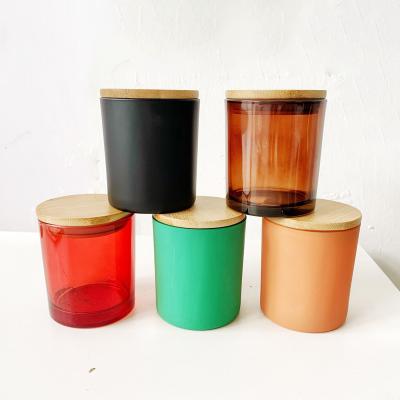 China Wholesale Luxury Empty Customized Colored Matte Black Glass Candle Jars Home Decor Ship Container With Lid Bulk For Candle Making for sale