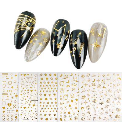 China Easy Apply Stars And Moons And Romandic Sky Designs Nail Art Stickers And Nail Decals 3D Metallic Gold And Black Color for sale