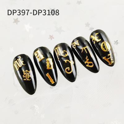 China Easy Apply New Design 3D Metallic Gold Letter And Number English Words Nail Art Sticker for sale