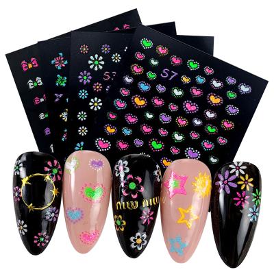 China Easy Apply Fluorescence Nail Art Sticker Girls Nail Art Set and Shinny Colors 3D Nail Sticker for sale