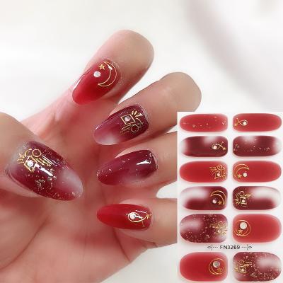 China 3d Nail Art Sticker Supplies 12 Pcs F-N Series Crystal Nail Art Decoration DIY Nail Wraps And New Chinese Happy Style for sale