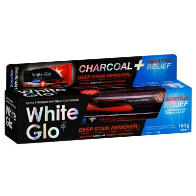 China Whitening Glo Relief Sensitive Teeth Whitening Deep Activated Charcoal Stain Remover Toothpaste 150G for sale