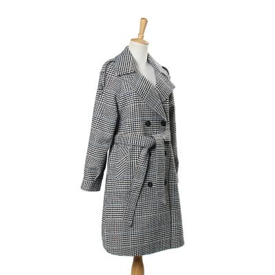 China Wool Coat Breathable Oversized Ladies Wool Coat Wool-turned Houndstooth Fabric In Stock for sale