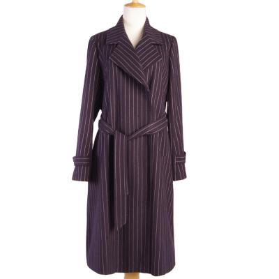 China Daily Wear China Supplies Lapel Collar Ladies Long Coat Stripe Women Trench Coat for sale