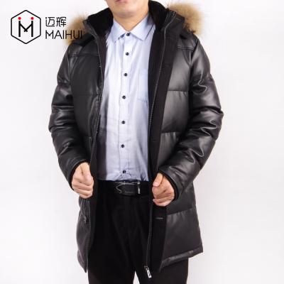 China Fashion Breathable Men Leather Long Coat Jacket For Men Down Jackets With Fur Collar for sale