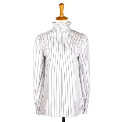 China Anti-pilling New Pattern 100% Cotton Ladies Love Stripe Standing Collar Shirt for sale