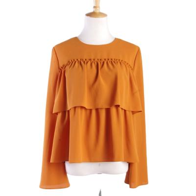 China Anti-pilling Wholesale Women's Clothing Long Sleeve Front Flounce Tops And Blouses for sale