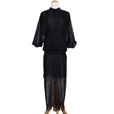 China Black Anti-Static Mesh Lace Full Dress Ladies Half Sleeve Long Evening Party Dress for sale