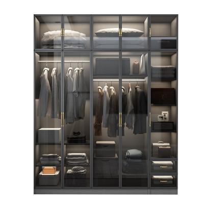 China (Other)Adjustable Modern Walk In Cabinet View Aluminum Glass Door Wardrobe Closet Wood Design for sale