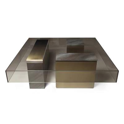 China Morden tempered brown glass mirror stainless steel luxury morden coffee table for sale