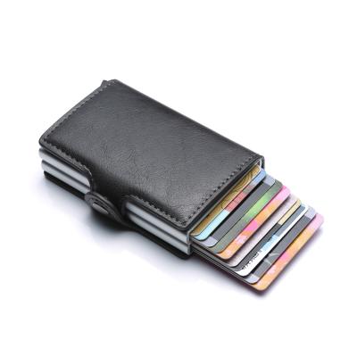 China Fashion PU Credit Card Bifold Wallet For Men Women Spring Card Bag Metal Automatic Wallet for sale