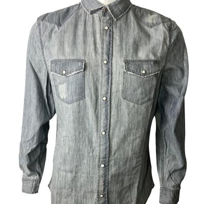 China Charmbery Gray Workwear WW Mens Long Sleeve Cotton Denim Batiste Classic Washed Woven Shirt for sale