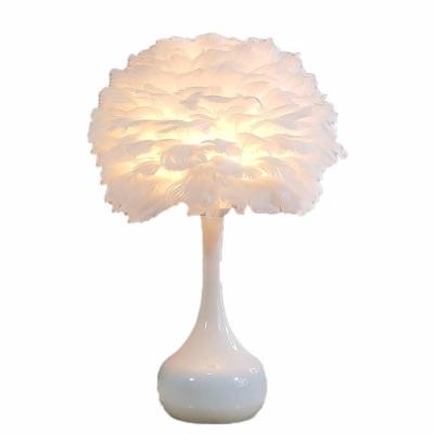 China American Nordic simple bedroom remote control bedside creative personality feather table lamp for sale