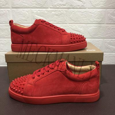 China Fashion Famous Men's Fashion Trend Brand Part Suede Rivet Red Unique Sneakers Set Auger Shoes Real Leather Upper Black Bottom Red Luxury Designer for sale