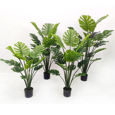 China High Quality Eco-friendly Materials Plastic Artificial Monstera Real Touch Leaves Tree Potted Indoor Fake Artificial Bonsai Material Factory for sale