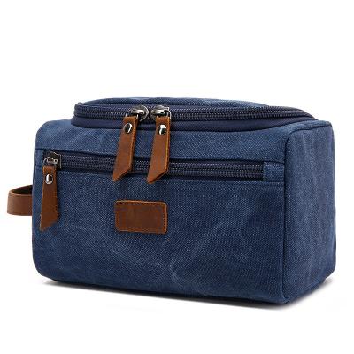 China NATIONAL Wholesale Crazy Canvas Travel Leather Horse Leather Makeup Bag Custom Men's Designer Canvas Cosmetic Bag With Zipper Fashion New hzailu for sale