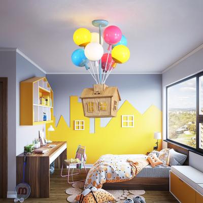 China Cartoon Outdoor Mounted Pendant Lights Balloon Flying Hanging Bedroom Lamp Kids Room Livin Groom Wood House Glass Ceiling Pendant for sale