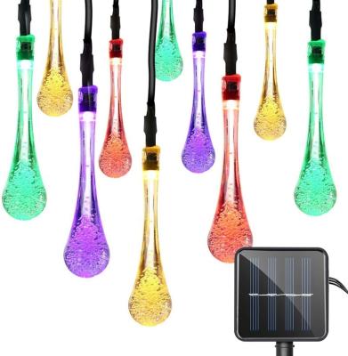 China Solar Water Drop String Light 20 Feet 30 LED Solar Water Drop Lights Fairy Waterproof Wall Decorations String Window Curtain Light Wedding for sale