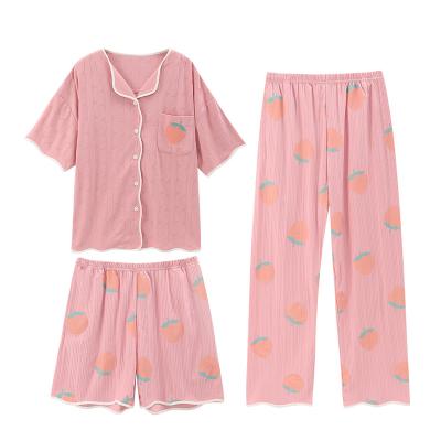 China New style summer cardigan pajamas QUICK DRY sleepwear three piece soft simple loose women's home suit for sale